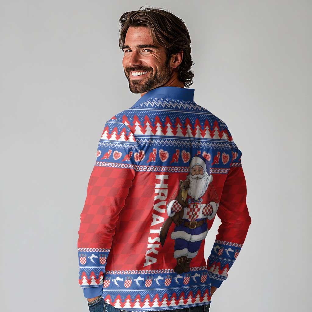 Croatia Christmas Long Sleeve Polo Shirt Djed Bozicnjak Hrvatska - Wonder Print Shop