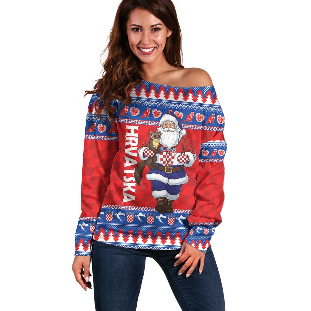 Croatia Christmas Off Shoulder Sweater Djed Bozicnjak Hrvatska - Wonder Print Shop