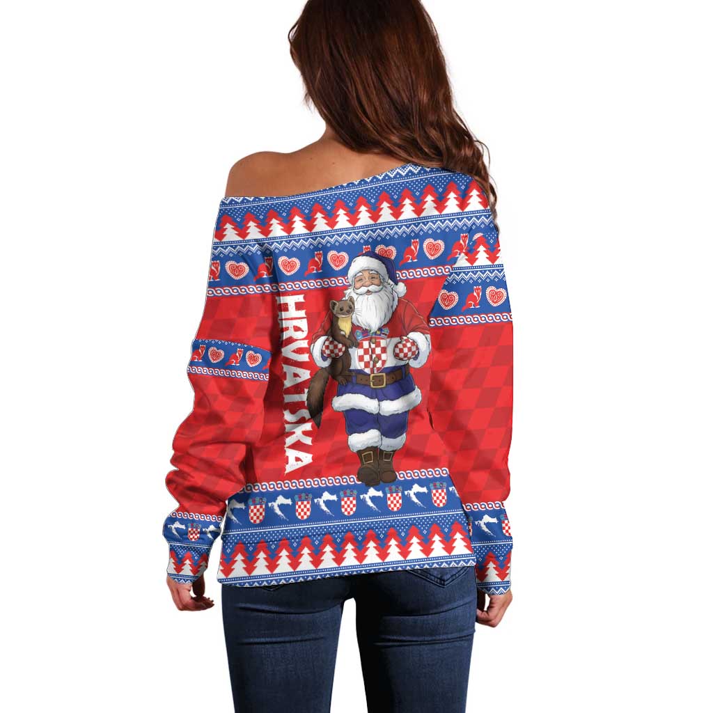 Croatia Christmas Off Shoulder Sweater Djed Bozicnjak Hrvatska - Wonder Print Shop