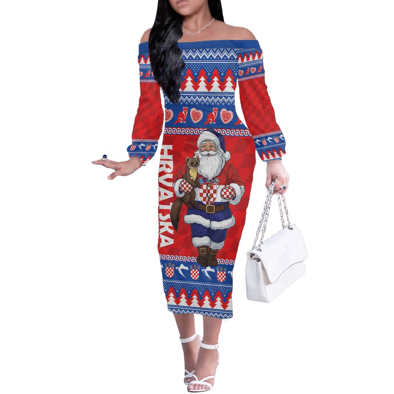 Croatia Christmas Off The Shoulder Long Sleeve Dress Djed Bozicnjak Hrvatska - Wonder Print Shop
