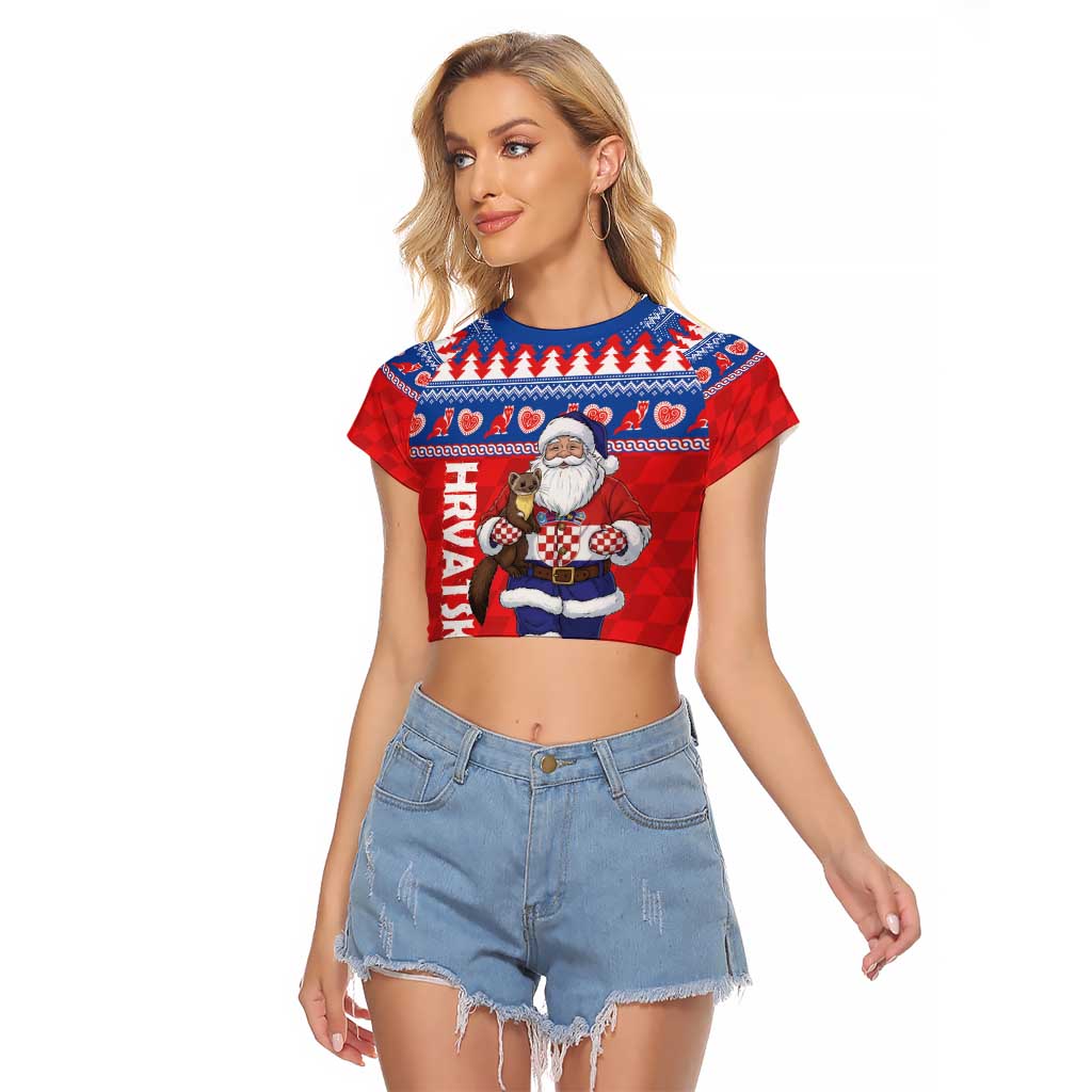 Croatia Christmas Raglan Cropped T Shirt Djed Bozicnjak Hrvatska - Wonder Print Shop