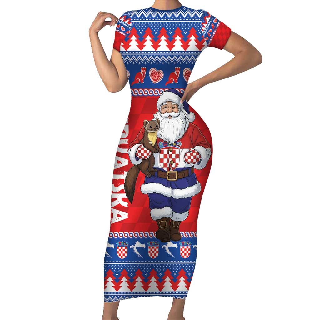 Croatia Christmas Short Sleeve Bodycon Dress Djed Bozicnjak Hrvatska - Wonder Print Shop