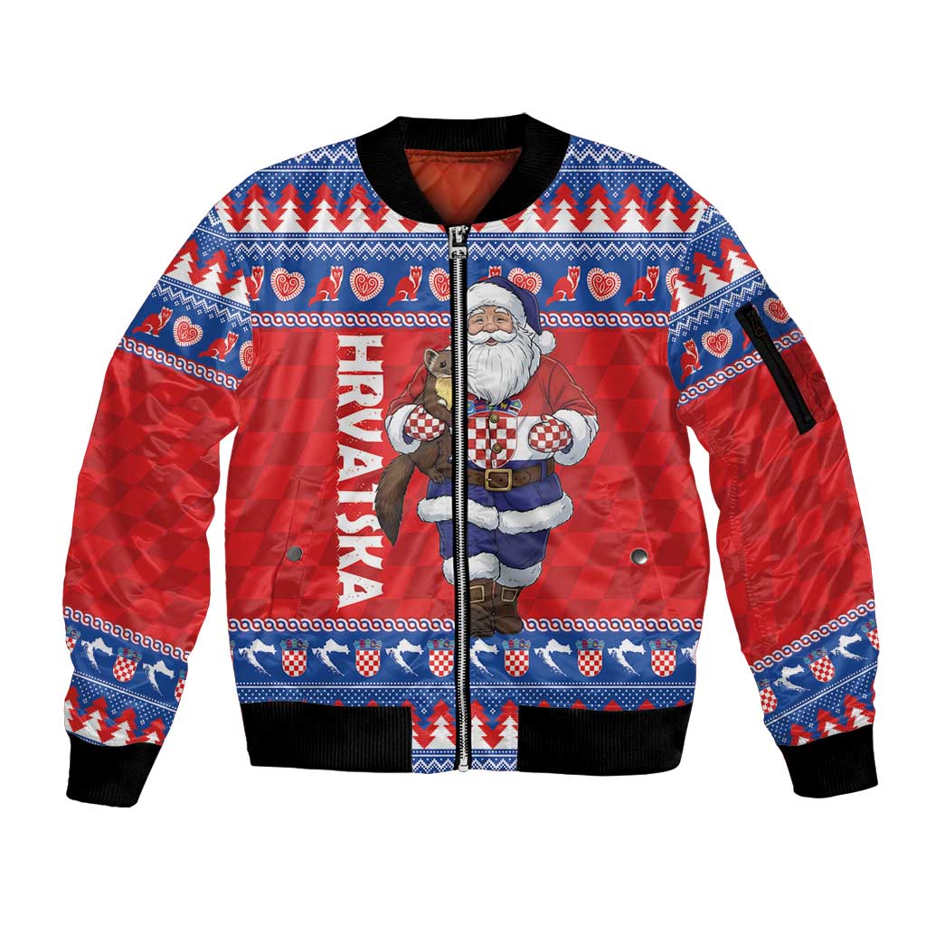 Croatia Christmas Sleeve Zip Bomber Jacket Djed Bozicnjak Hrvatska - Wonder Print Shop