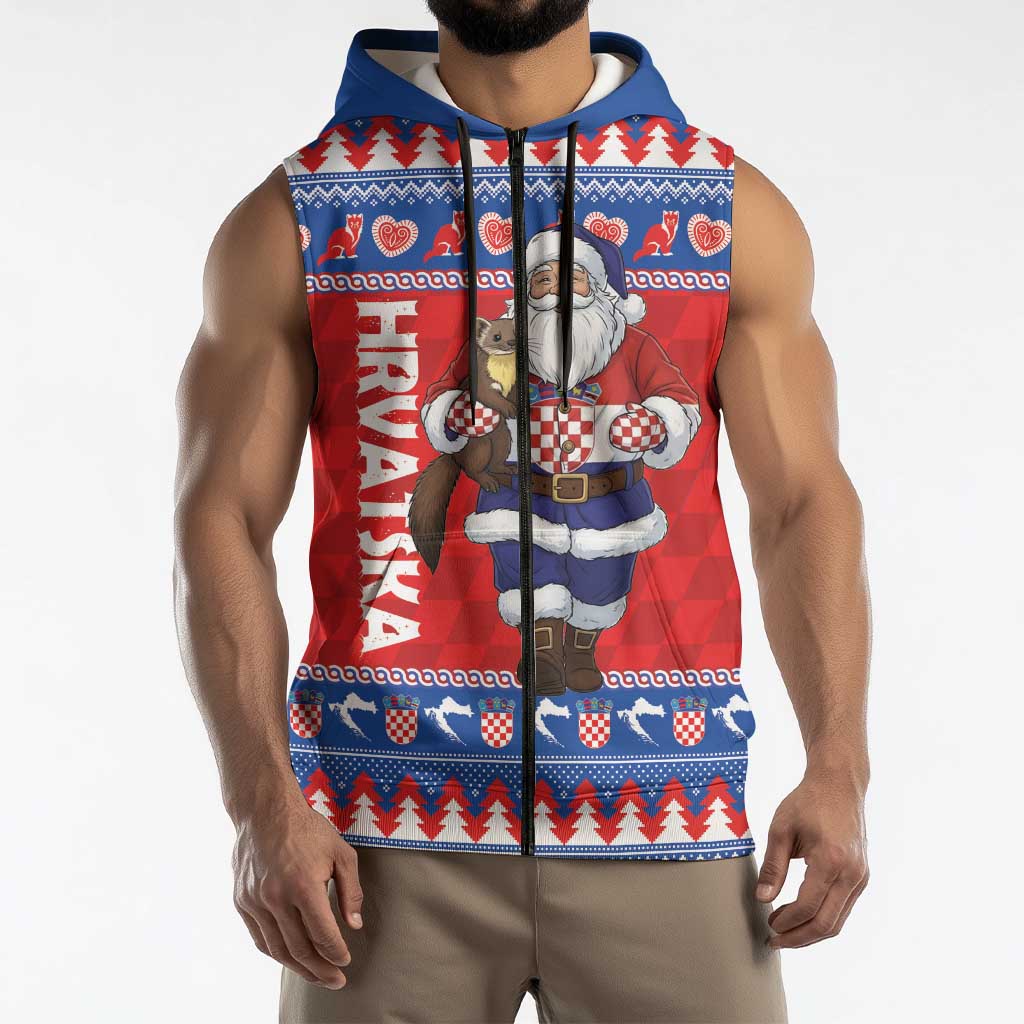 Croatia Christmas Sleeveless Zip Hoodie Djed Bozicnjak Hrvatska - Wonder Print Shop