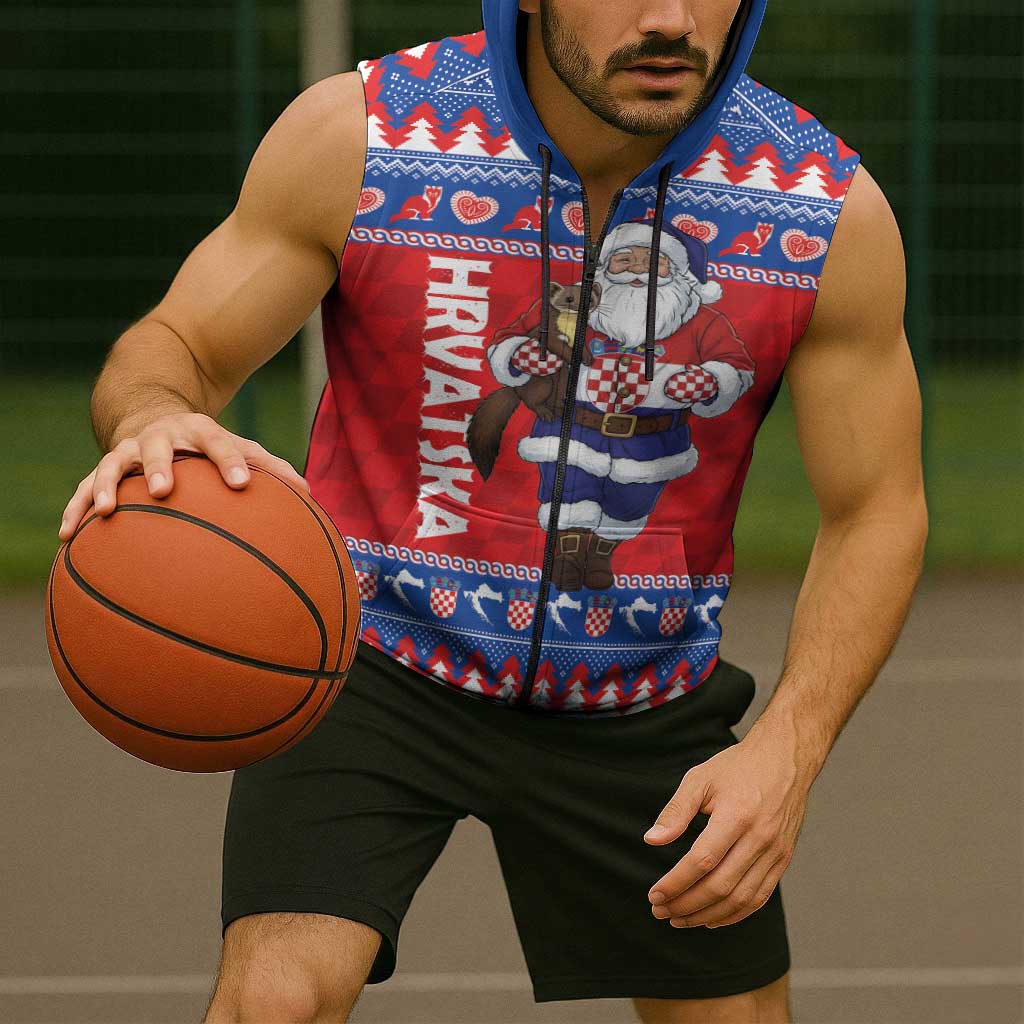 Croatia Christmas Sleeveless Zip Hoodie Djed Bozicnjak Hrvatska - Wonder Print Shop