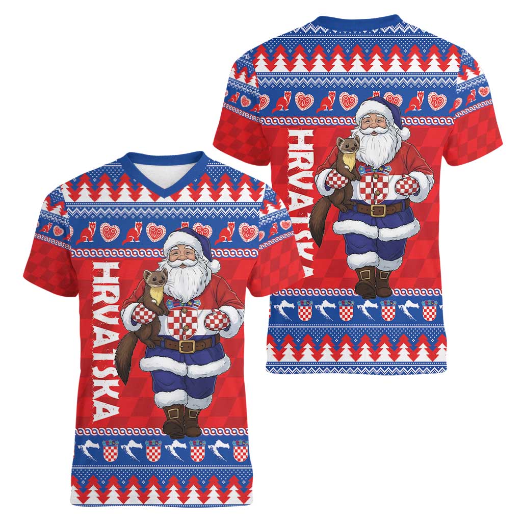 Croatia Christmas Women V-Neck T-Shirt Djed Bozicnjak Hrvatska - Wonder Print Shop