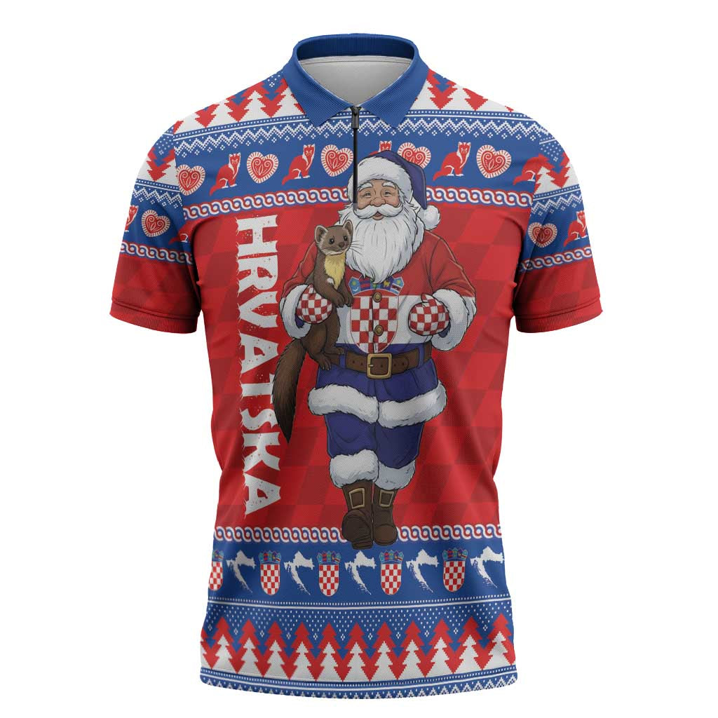 Croatia Christmas Zipper Polo Shirt Djed Bozicnjak Hrvatska - Wonder Print Shop