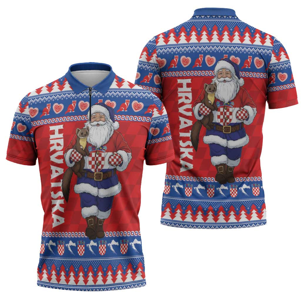 Croatia Christmas Zipper Polo Shirt Djed Bozicnjak Hrvatska - Wonder Print Shop