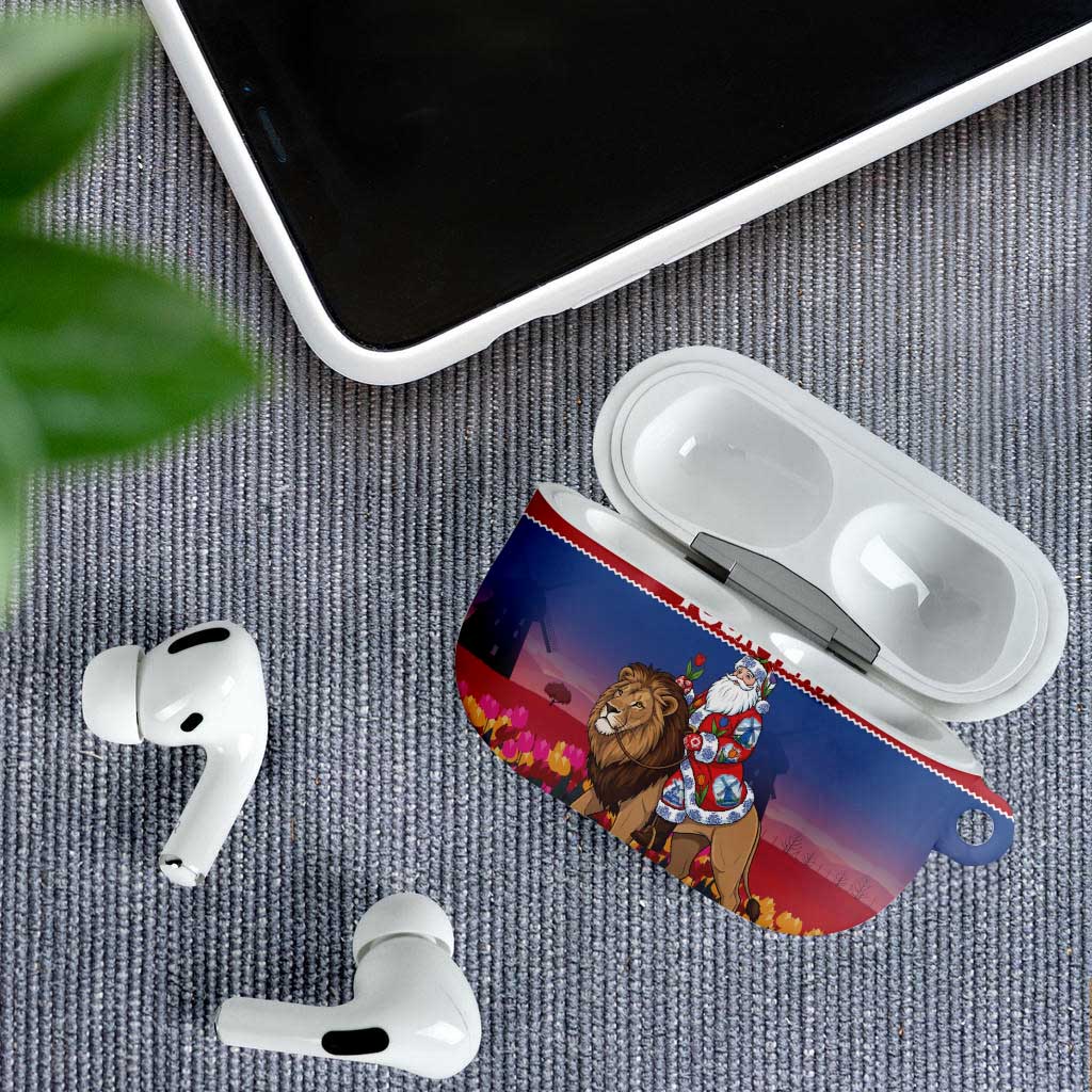 Netherlands Christmas Personalized AirPods Case Santa Riding Lion Fijne Kerstdagen - Wonder Print Shop