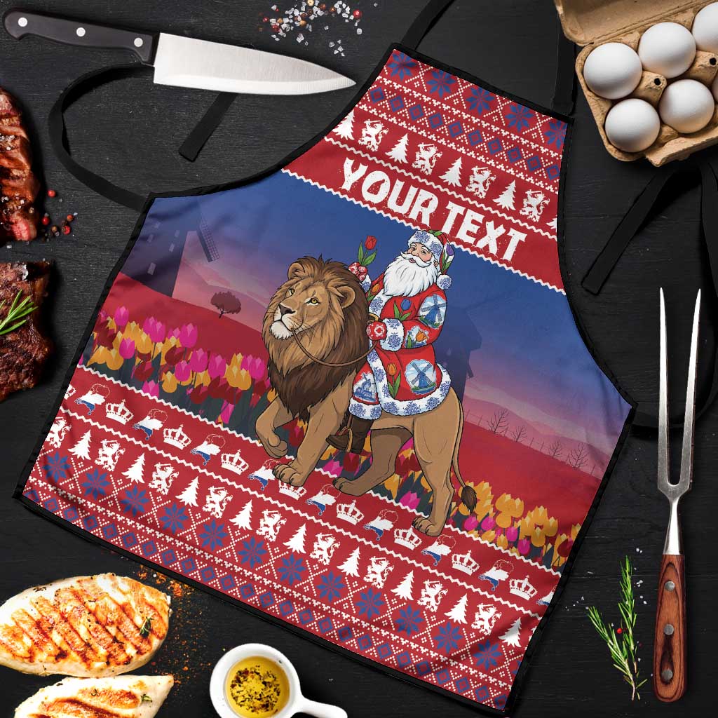 Netherlands Christmas Personalized Apron Santa Riding Lion Fijne Kerstdagen - Wonder Print Shop