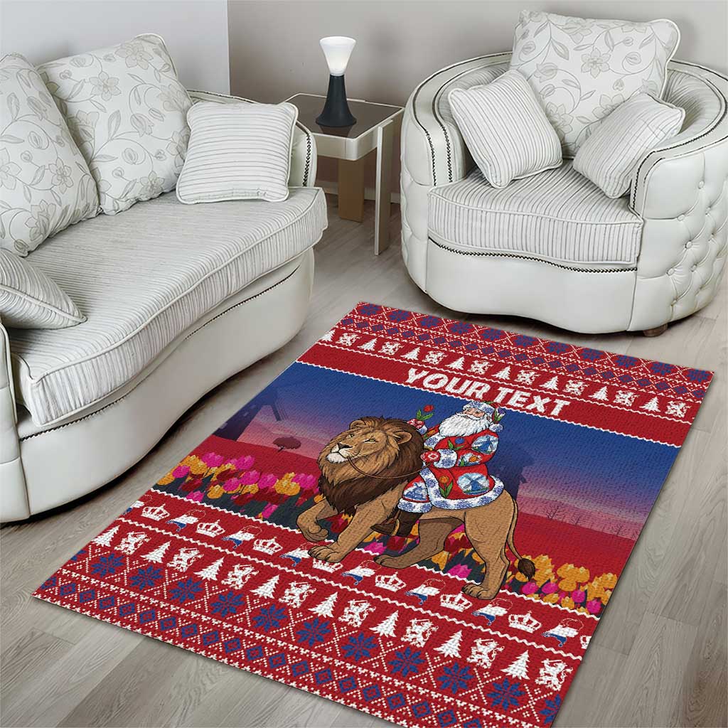 Netherlands Christmas Personalized Area Rug Santa Riding Lion Fijne Kerstdagen - Wonder Print Shop