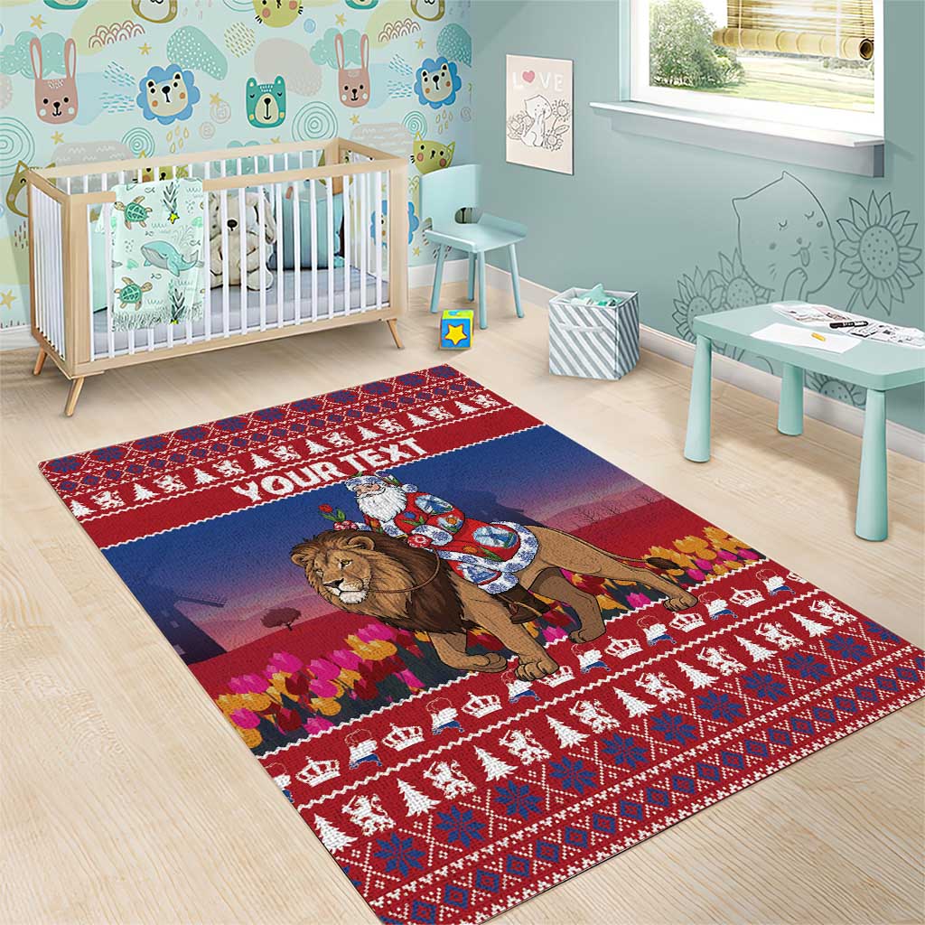 Netherlands Christmas Personalized Area Rug Santa Riding Lion Fijne Kerstdagen - Wonder Print Shop