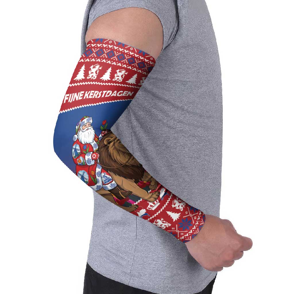 Netherlands Christmas Personalized Arm Sleeves Santa Riding Lion Fijne Kerstdagen - Wonder Print Shop