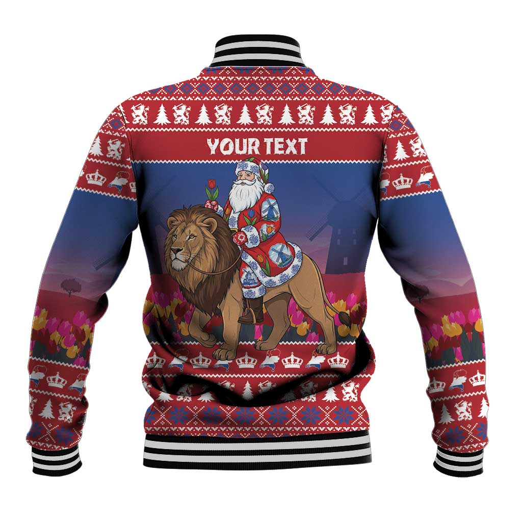 Netherlands Christmas Personalized Baseball Jacket Santa Riding Lion Fijne Kerstdagen - Wonder Print Shop