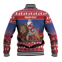Netherlands Christmas Personalized Baseball Jacket Santa Riding Lion Fijne Kerstdagen - Wonder Print Shop
