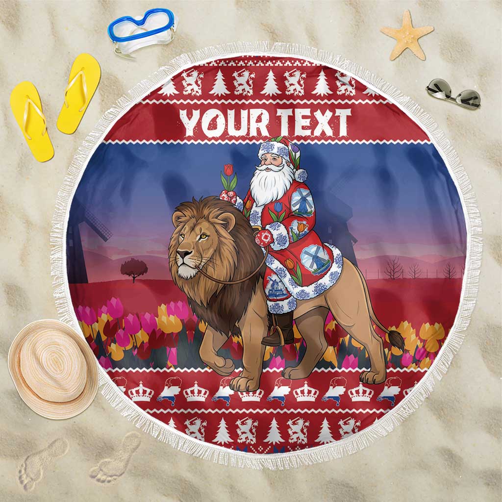 Netherlands Christmas Personalized Beach Blanket Santa Riding Lion Fijne Kerstdagen - Wonder Print Shop