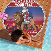Netherlands Christmas Personalized Beach Blanket Santa Riding Lion Fijne Kerstdagen - Wonder Print Shop