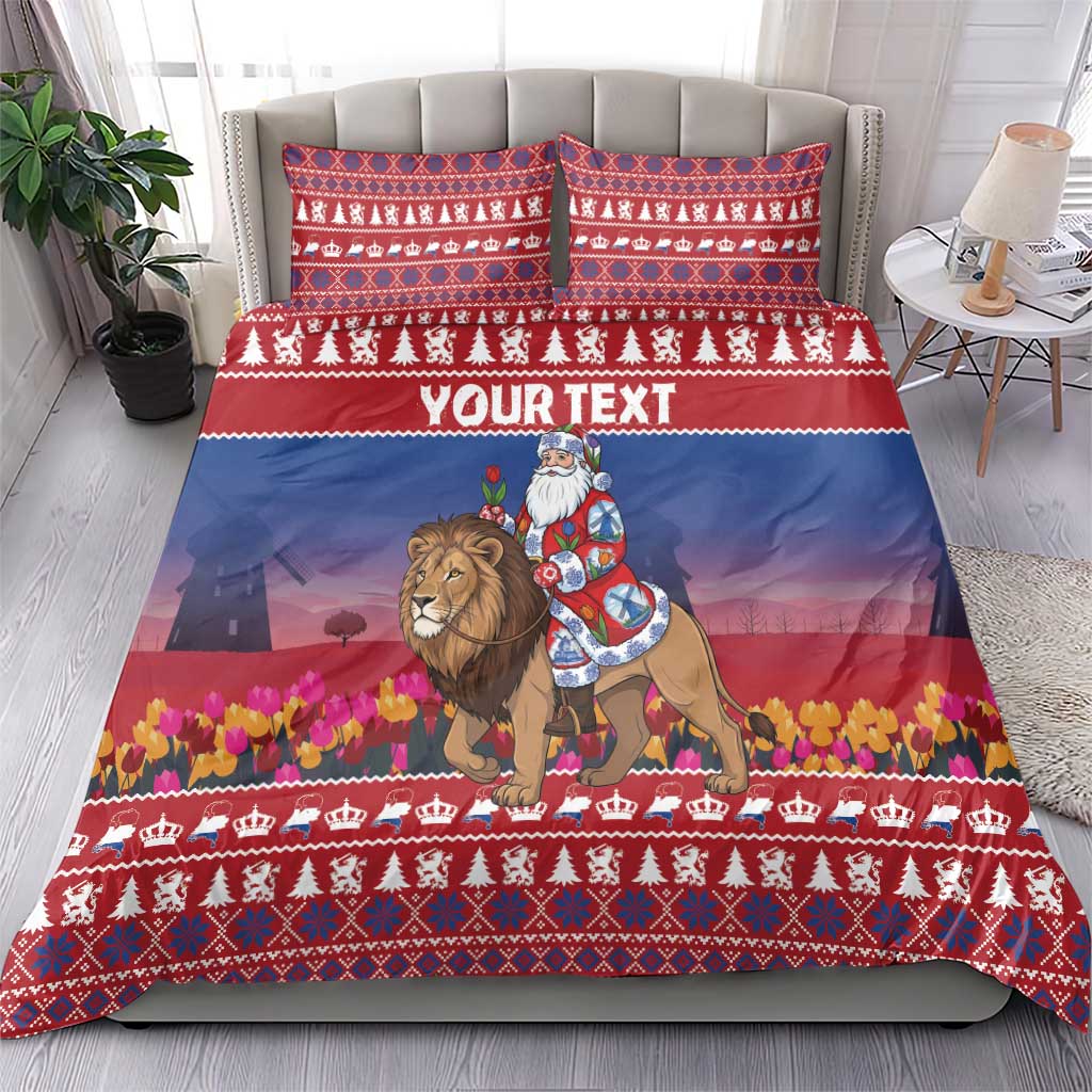 Netherlands Christmas Personalized Bedding Set Santa Riding Lion Fijne Kerstdagen - Wonder Print Shop