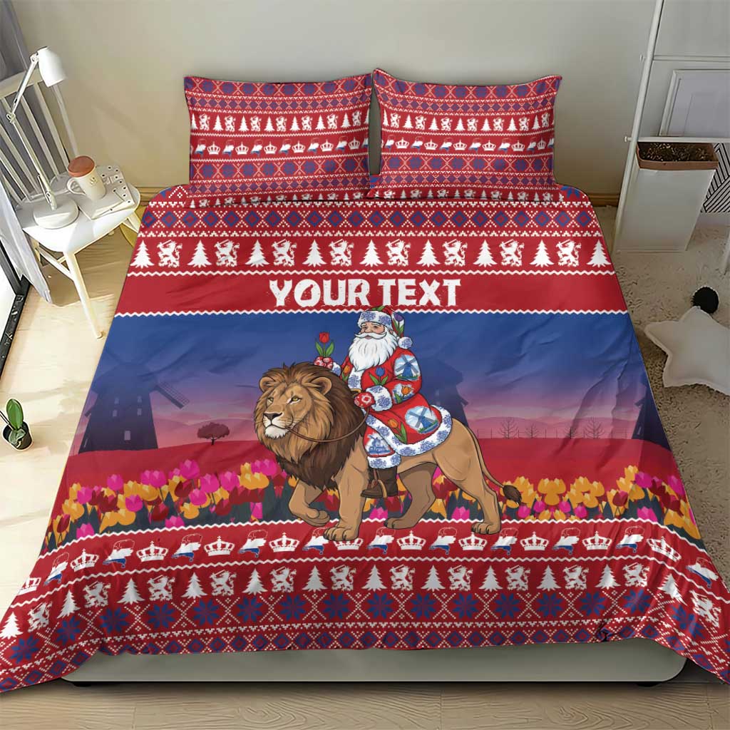 Netherlands Christmas Personalized Bedding Set Santa Riding Lion Fijne Kerstdagen - Wonder Print Shop