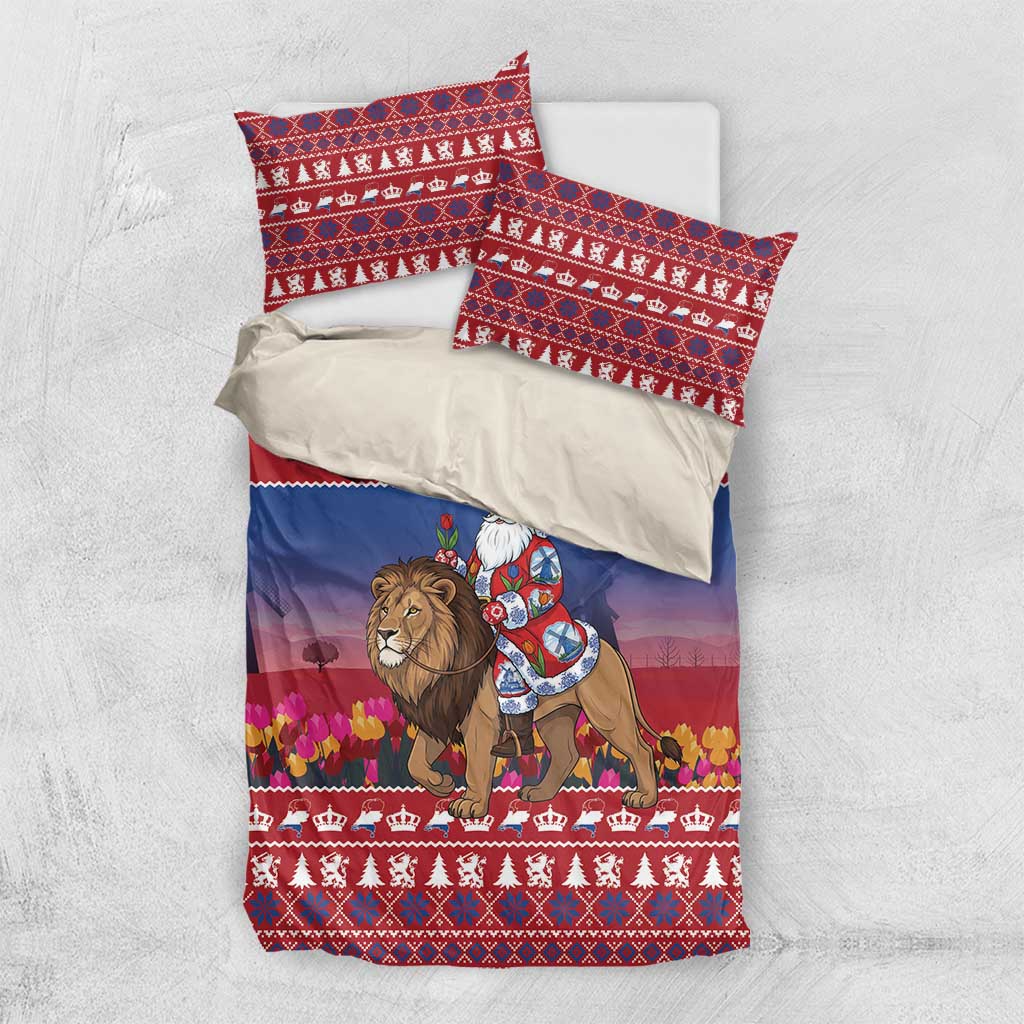 Netherlands Christmas Personalized Bedding Set Santa Riding Lion Fijne Kerstdagen - Wonder Print Shop