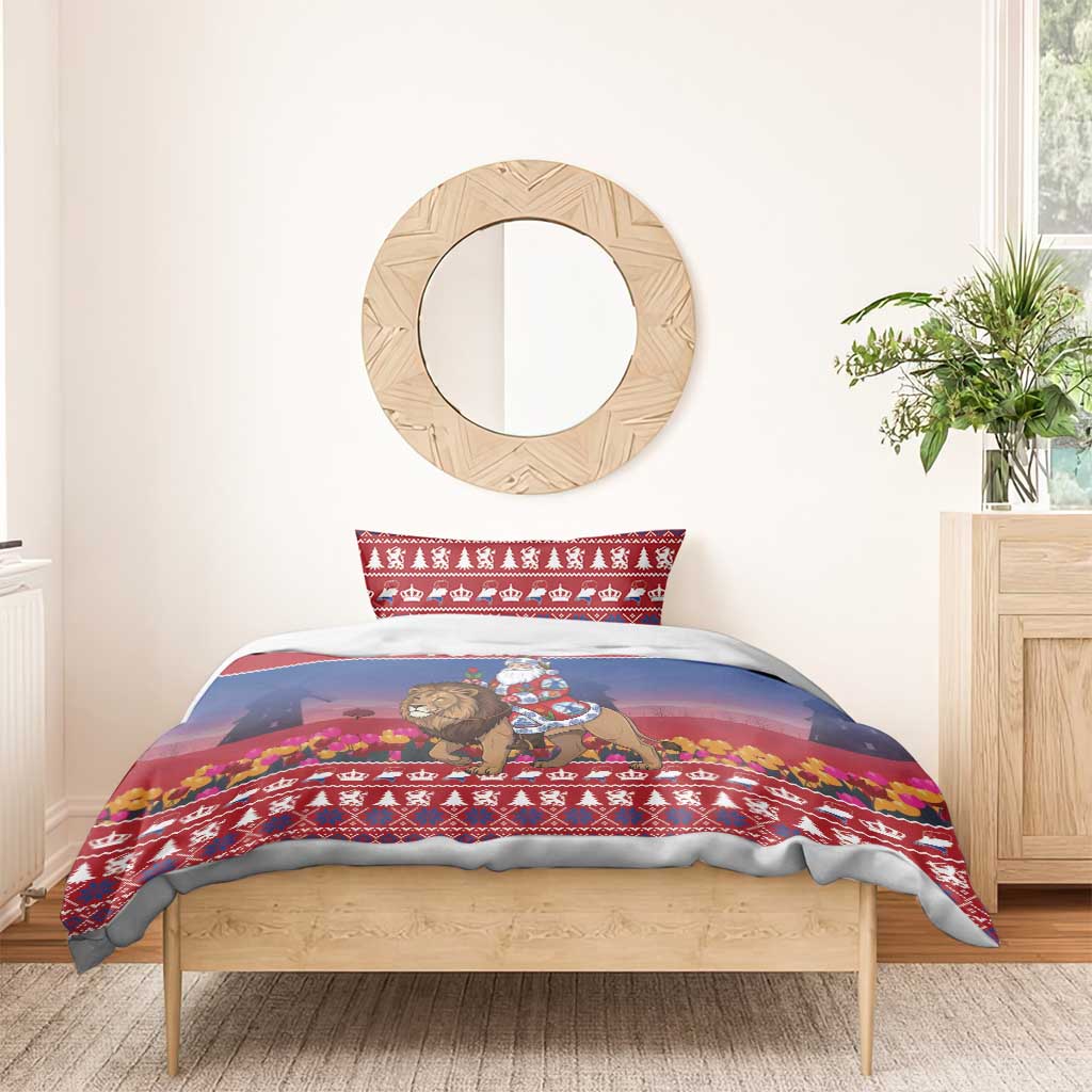 Netherlands Christmas Personalized Bedding Set Santa Riding Lion Fijne Kerstdagen - Wonder Print Shop