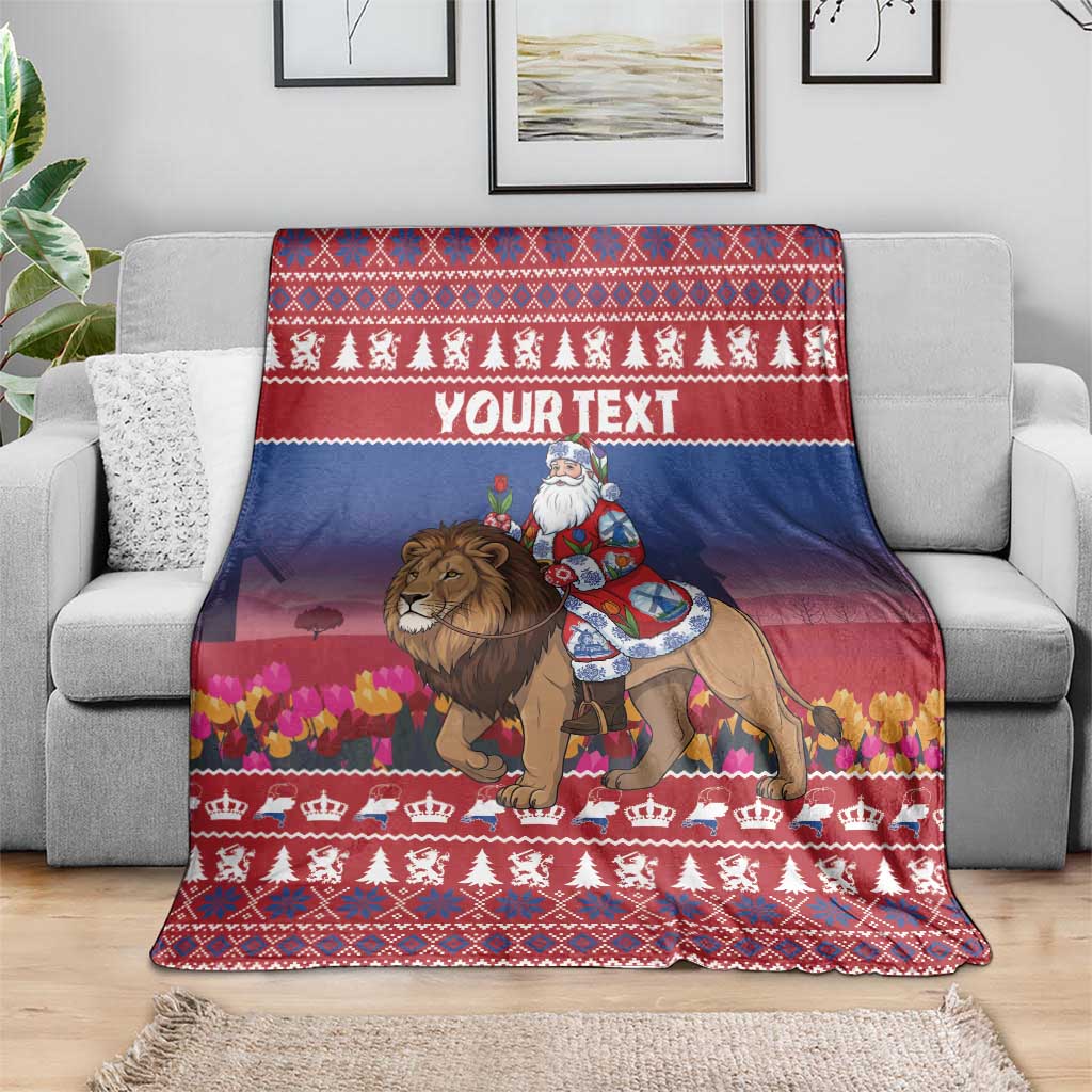 Netherlands Christmas Personalized Blanket Santa Riding Lion Fijne Kerstdagen - Wonder Print Shop