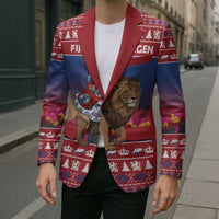 Netherlands Christmas Personalized Blazer Santa Riding Lion Fijne Kerstdagen - Wonder Print Shop