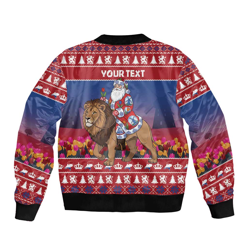 Netherlands Christmas Personalized Bomber Jacket Santa Riding Lion Fijne Kerstdagen - Wonder Print Shop