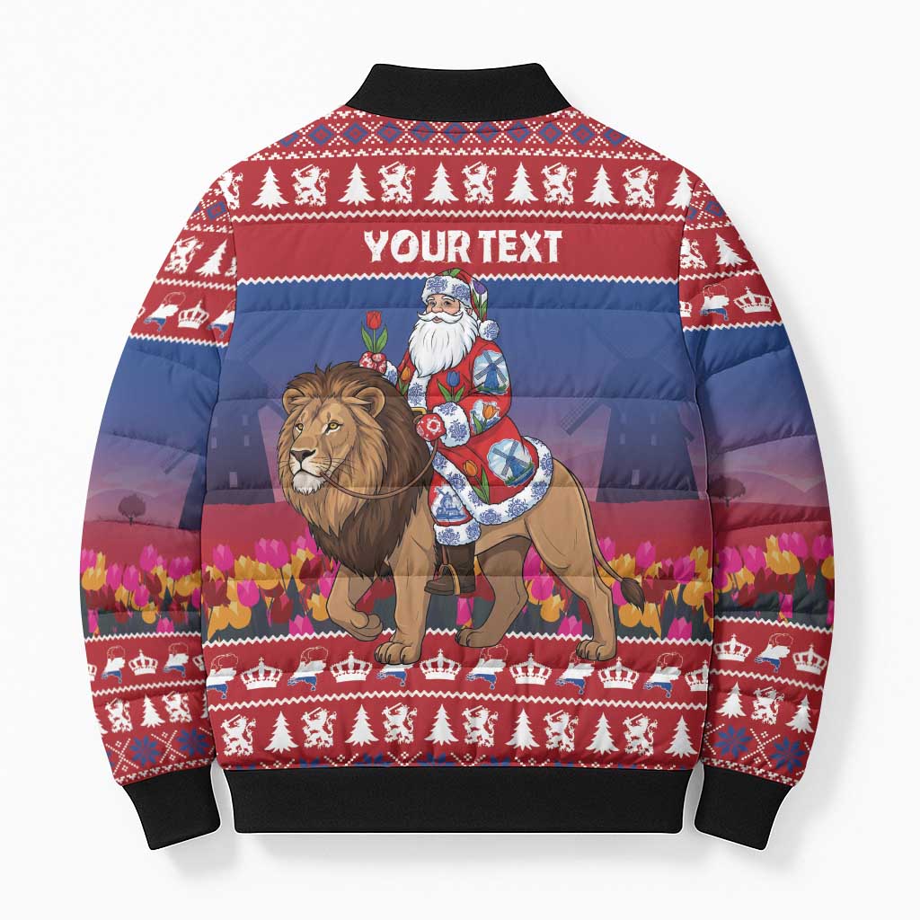 Netherlands Christmas Personalized Bomber Puffer Jacket Santa Riding Lion Fijne Kerstdagen - Wonder Print Shop