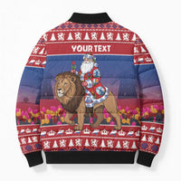 Netherlands Christmas Personalized Bomber Puffer Jacket Santa Riding Lion Fijne Kerstdagen - Wonder Print Shop