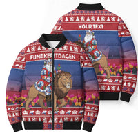 Netherlands Christmas Personalized Bomber Puffer Jacket Santa Riding Lion Fijne Kerstdagen - Wonder Print Shop