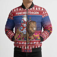 Netherlands Christmas Personalized Bomber Puffer Jacket Santa Riding Lion Fijne Kerstdagen - Wonder Print Shop