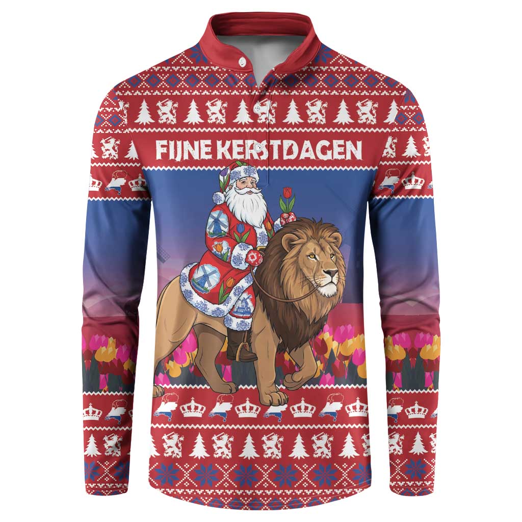 Netherlands Christmas Personalized Button Sweatshirt Santa Riding Lion Fijne Kerstdagen - Wonder Print Shop