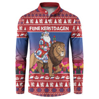Netherlands Christmas Personalized Button Sweatshirt Santa Riding Lion Fijne Kerstdagen - Wonder Print Shop