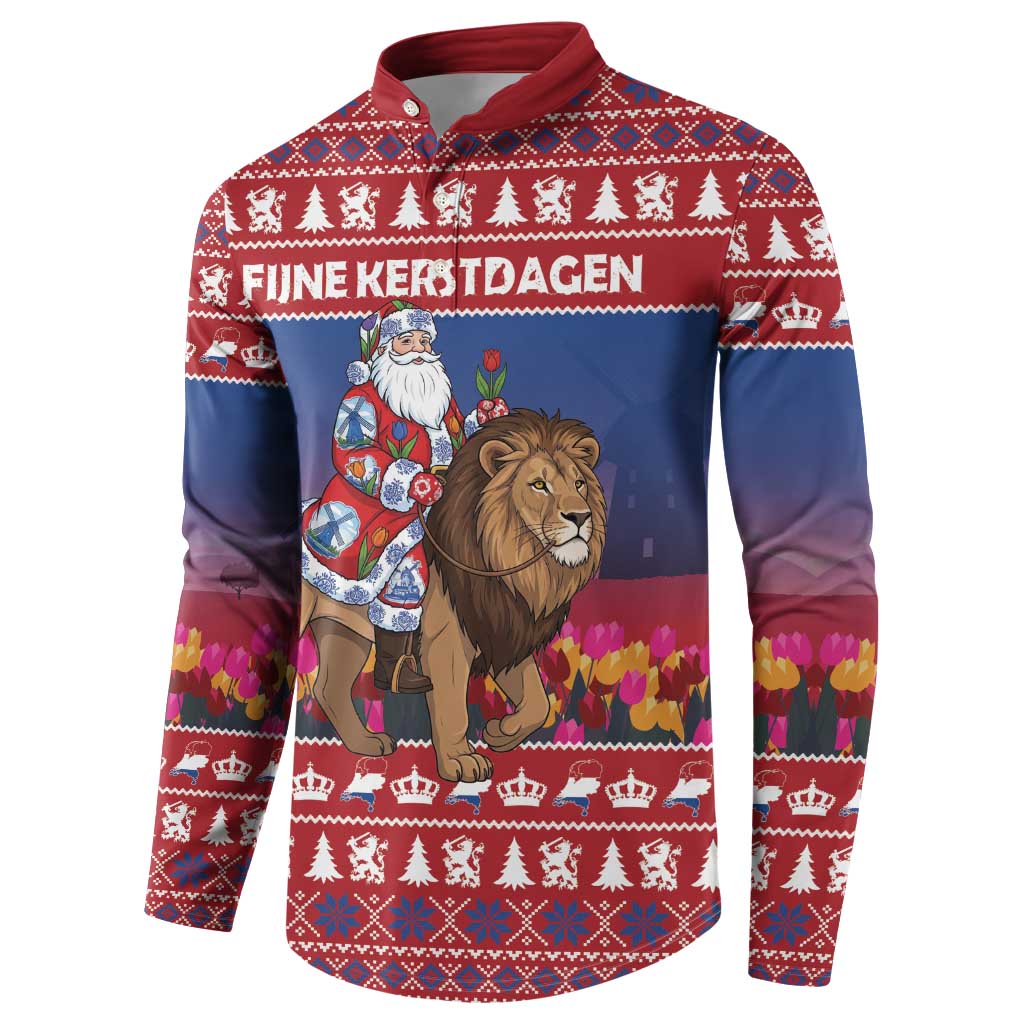 Netherlands Christmas Personalized Button Sweatshirt Santa Riding Lion Fijne Kerstdagen - Wonder Print Shop
