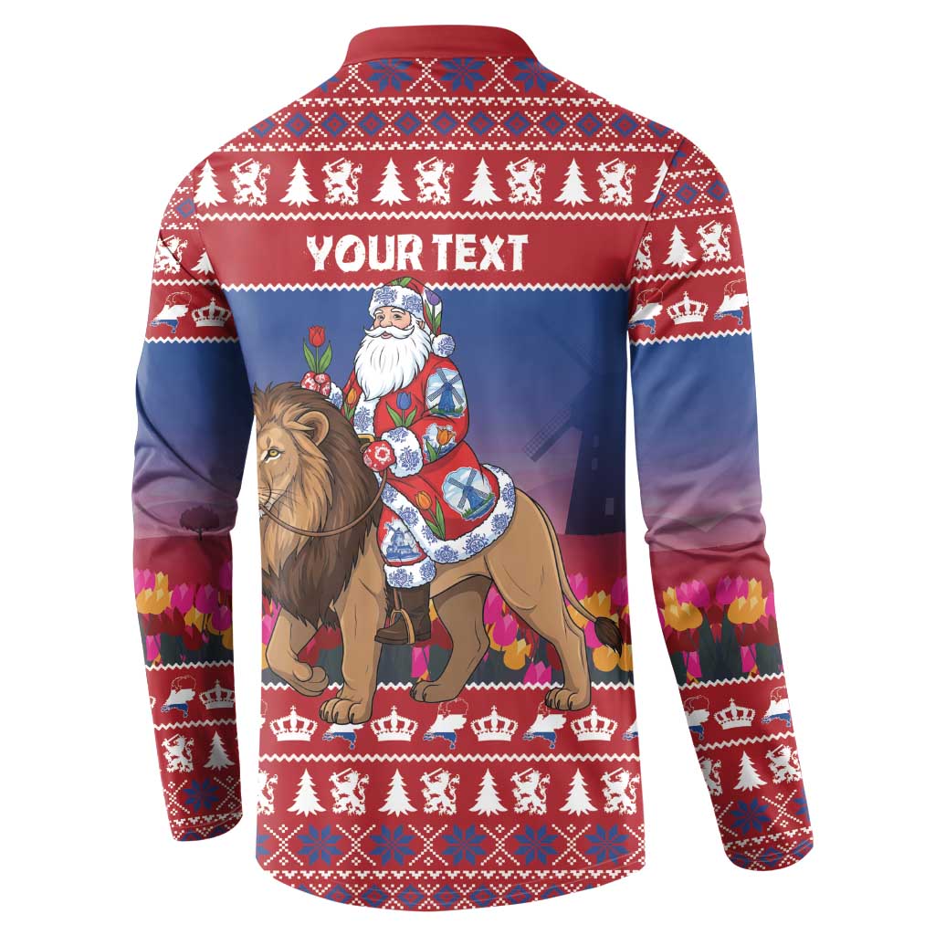 Netherlands Christmas Personalized Button Sweatshirt Santa Riding Lion Fijne Kerstdagen - Wonder Print Shop
