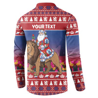 Netherlands Christmas Personalized Button Sweatshirt Santa Riding Lion Fijne Kerstdagen - Wonder Print Shop