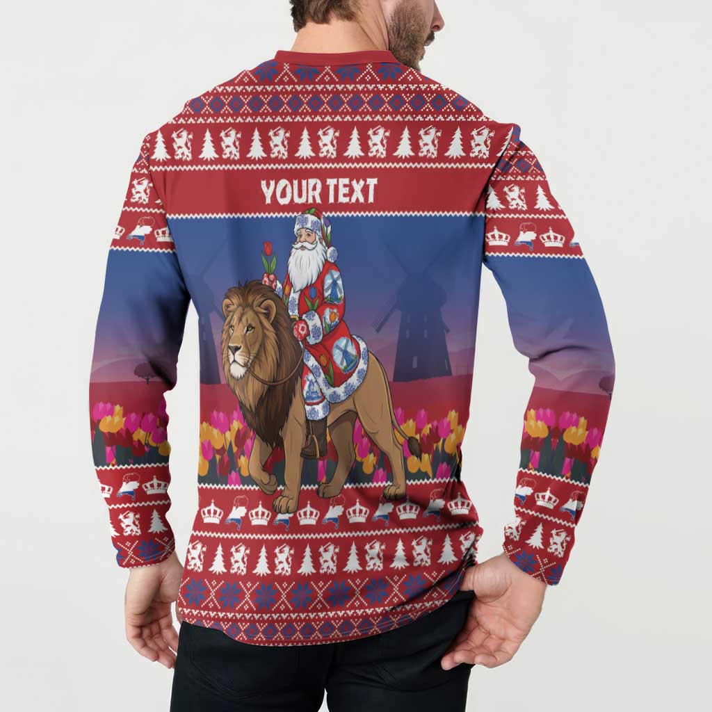 Netherlands Christmas Personalized Button Sweatshirt Santa Riding Lion Fijne Kerstdagen - Wonder Print Shop