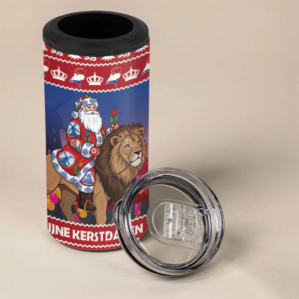 Netherlands Christmas Personalized 4 in 1 Can Cooler Tumbler Santa Riding Lion Fijne Kerstdagen - Wonder Print Shop