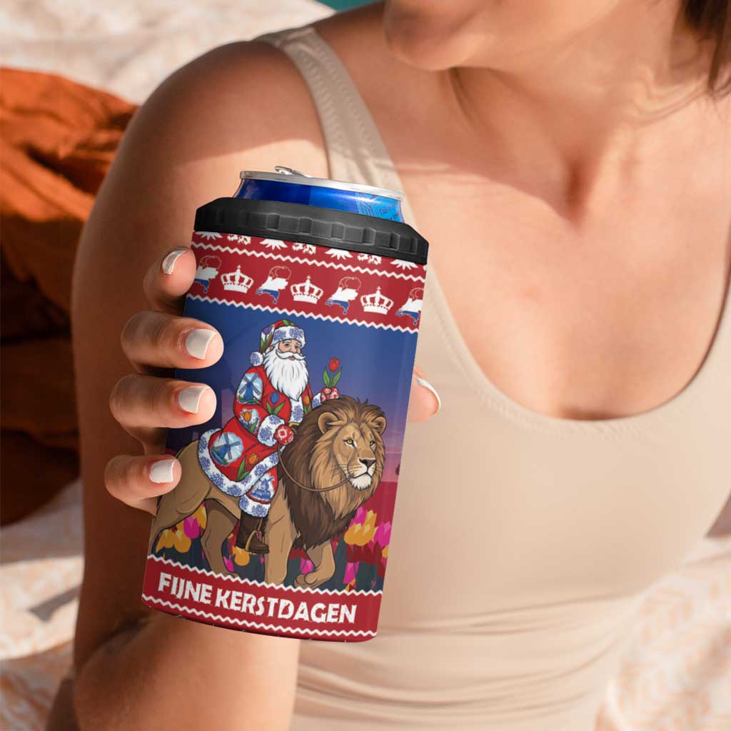 Netherlands Christmas Personalized 4 in 1 Can Cooler Tumbler Santa Riding Lion Fijne Kerstdagen - Wonder Print Shop