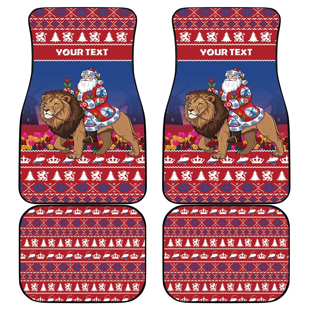 Netherlands Christmas Personalized Car Mats Santa Riding Lion Fijne Kerstdagen - Wonder Print Shop