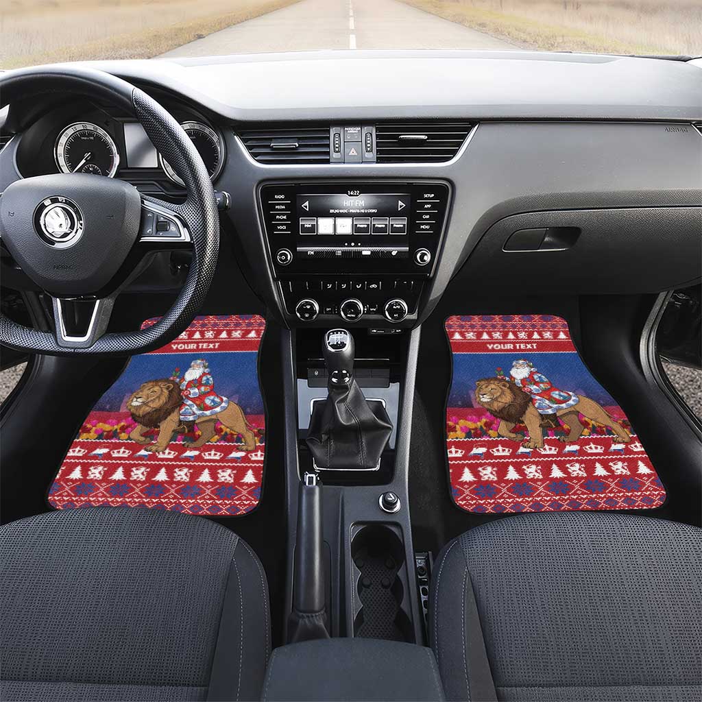 Netherlands Christmas Personalized Car Mats Santa Riding Lion Fijne Kerstdagen - Wonder Print Shop
