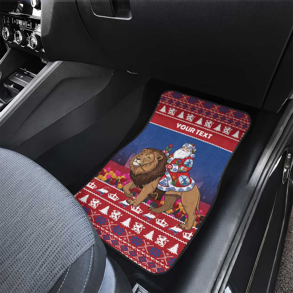 Netherlands Christmas Personalized Car Mats Santa Riding Lion Fijne Kerstdagen - Wonder Print Shop