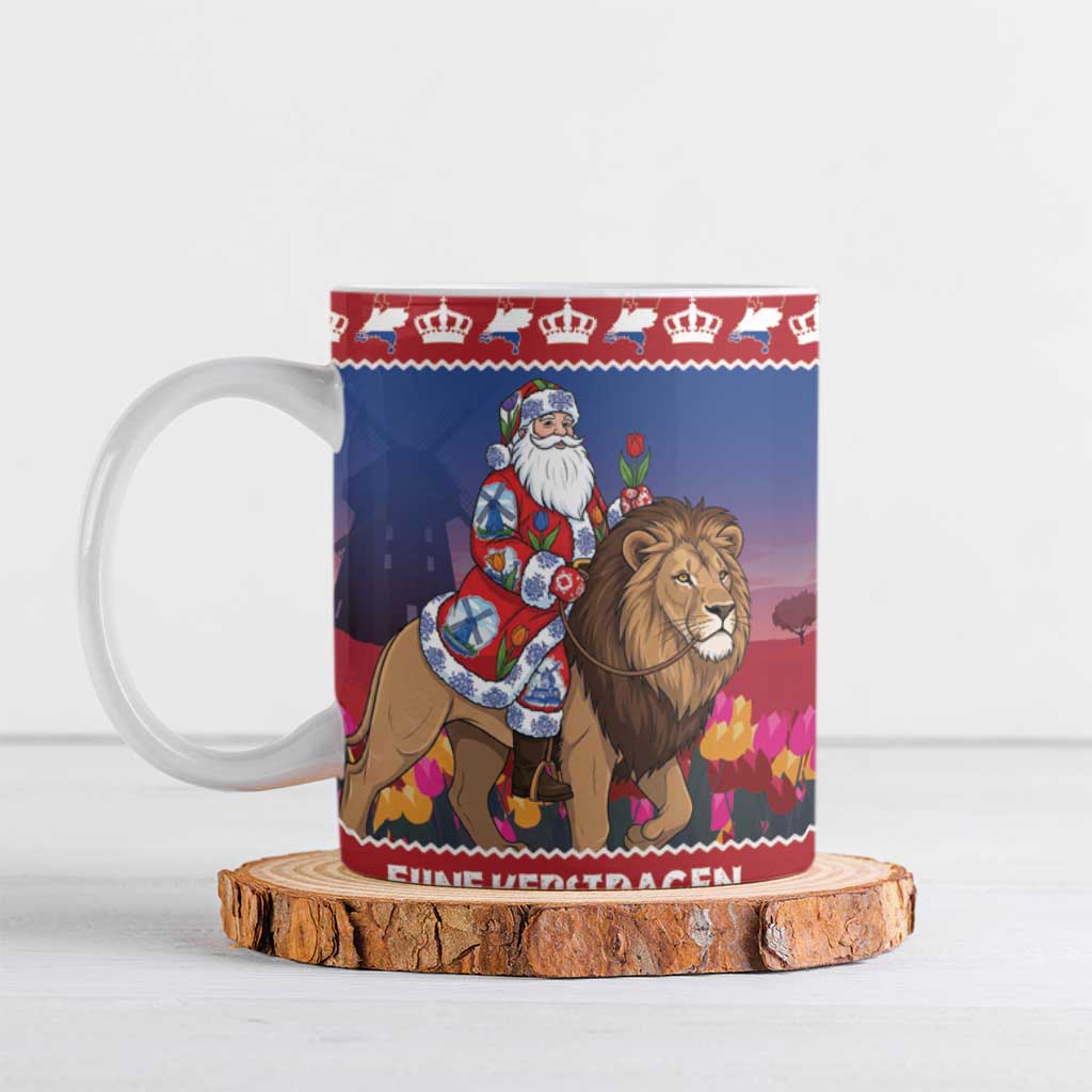 Netherlands Christmas Personalized Ceramic Mug Santa Riding Lion Fijne Kerstdagen - Wonder Print Shop