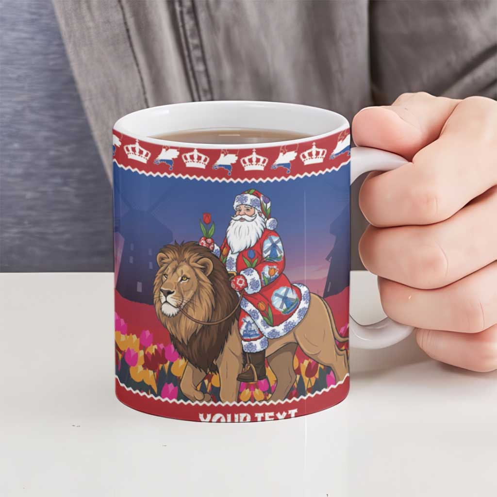 Netherlands Christmas Personalized Ceramic Mug Santa Riding Lion Fijne Kerstdagen - Wonder Print Shop
