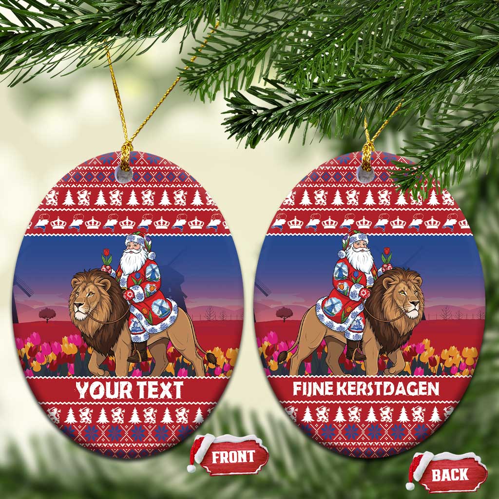 Netherlands Christmas Personalized Ceramic Ornament Santa Riding Lion Fijne Kerstdagen - Wonder Print Shop