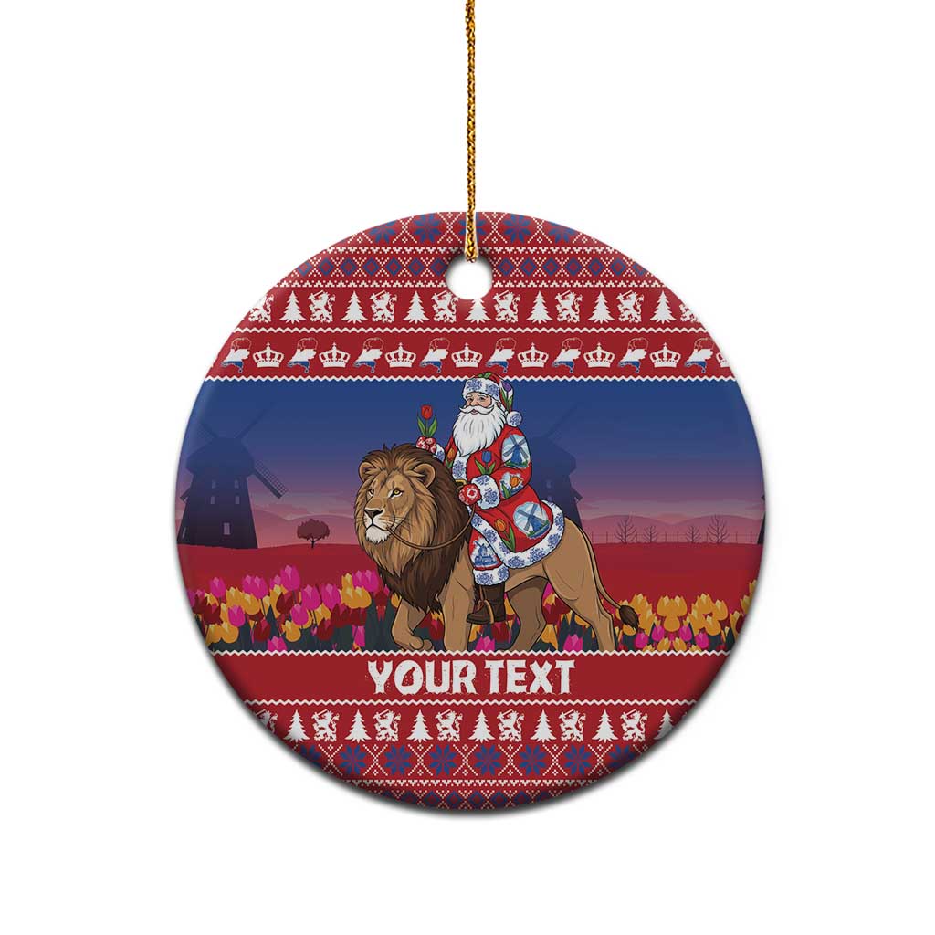 Netherlands Christmas Personalized Ceramic Ornament Santa Riding Lion Fijne Kerstdagen - Wonder Print Shop
