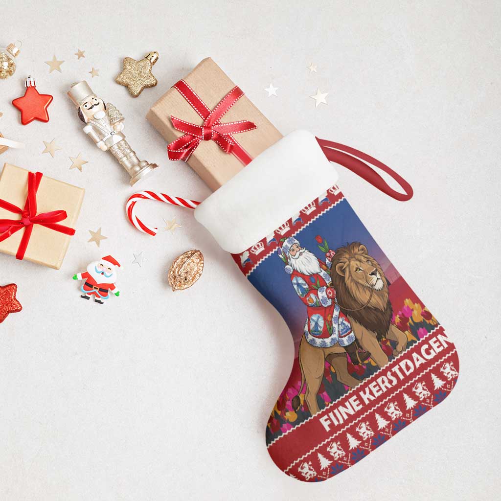 Netherlands Christmas Personalized Christmas Stocking Santa Riding Lion Fijne Kerstdagen - Wonder Print Shop