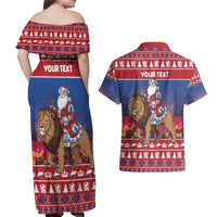Netherlands Christmas Personalized Couples Matching Off Shoulder Maxi Dress and Hawaiian Shirt Santa Riding Lion Fijne Kerstdagen - Wonder Print Shop