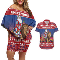 Netherlands Christmas Personalized Couples Matching Off Shoulder Short Dress and Hawaiian Shirt Santa Riding Lion Fijne Kerstdagen - Wonder Print Shop